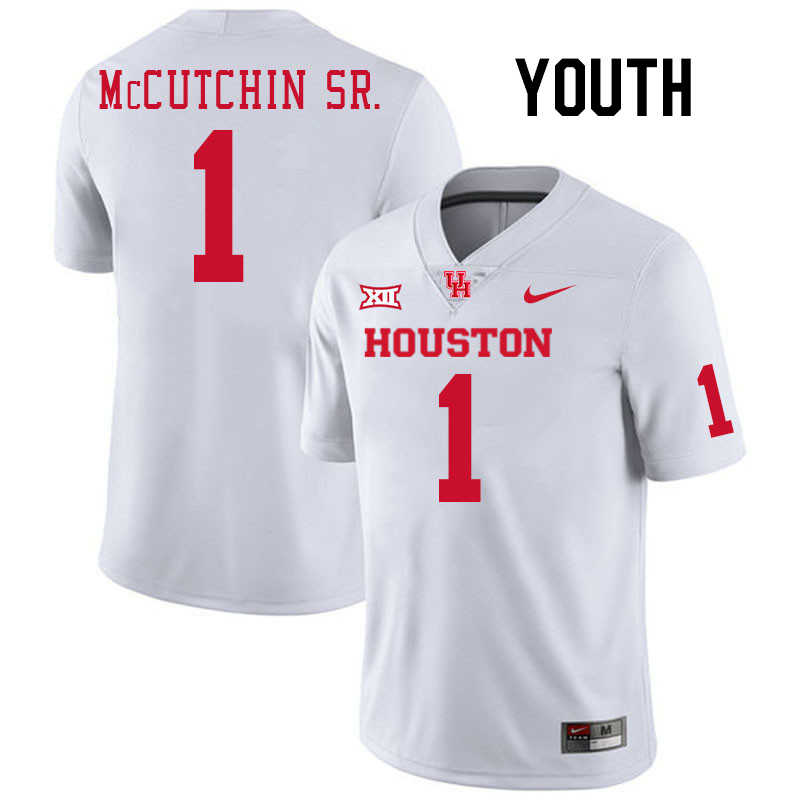 Youth #1 Latrell McCutchin Sr. Houston Cougars College Football Jerseys Stitched-White